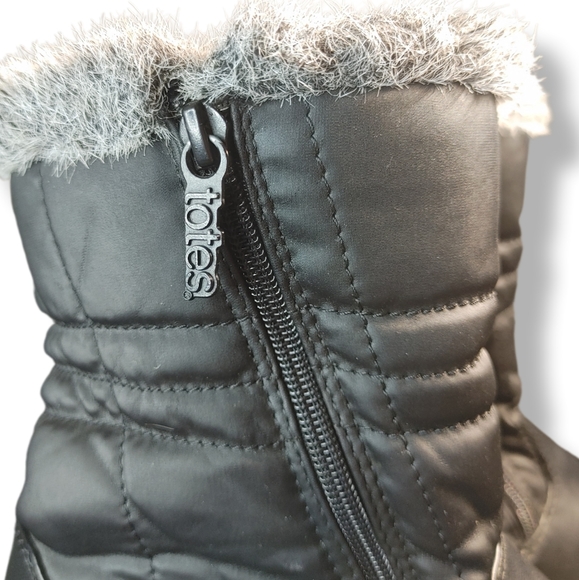 Totes Snow Boots Women’s 8 Henrique Black Winter Waterproof Faux Gray Fur - Picture 4 of 10